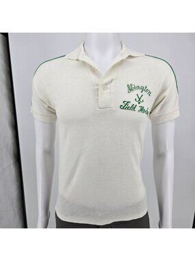 Vintage 1970s Your Advantage Abington Field Hockey Green Striped Polo Shirt (S)